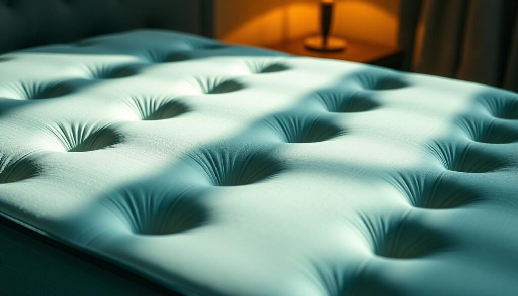 An expertly crafted, independent spring mattress in a sleek, StylesMaven design. Elegant tufting patterns adorn the premium, breathable fabric cover, gently highlighting the high-density coil system beneath. Soft, neutral tones evoke a sense of refined relaxation, while strategic lighting casts gentle shadows to accentuate the mattress's contours. The camera captures the mattress from a slightly elevated angle, showcasing its impressive size and sturdiness. An image that exudes quality, comfort, and the specialized care required to maintain this luxury StylesMaven spring mattress.