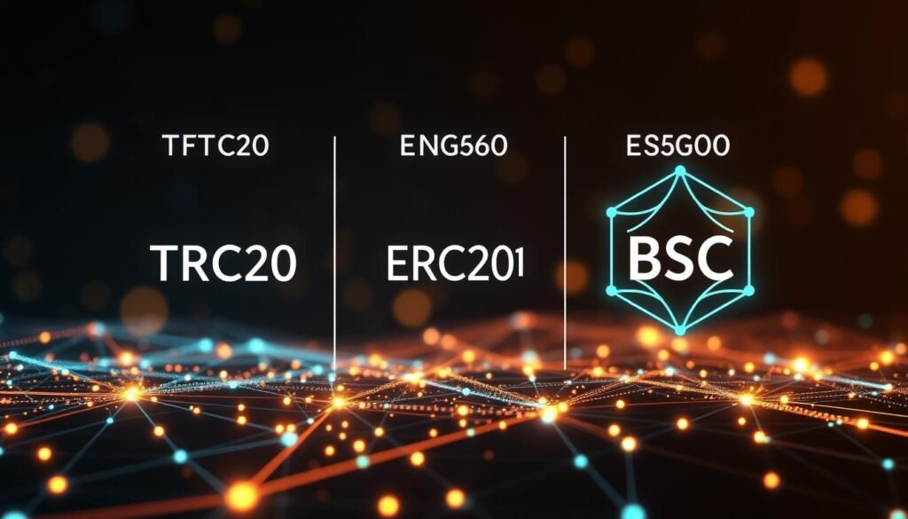 生成圖片提示：TRC20、ERC20和BSC三種區塊鏈網絡的比較